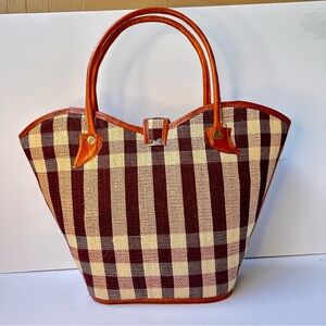 Stylish Checkered Tote Bag - Brown and Cream